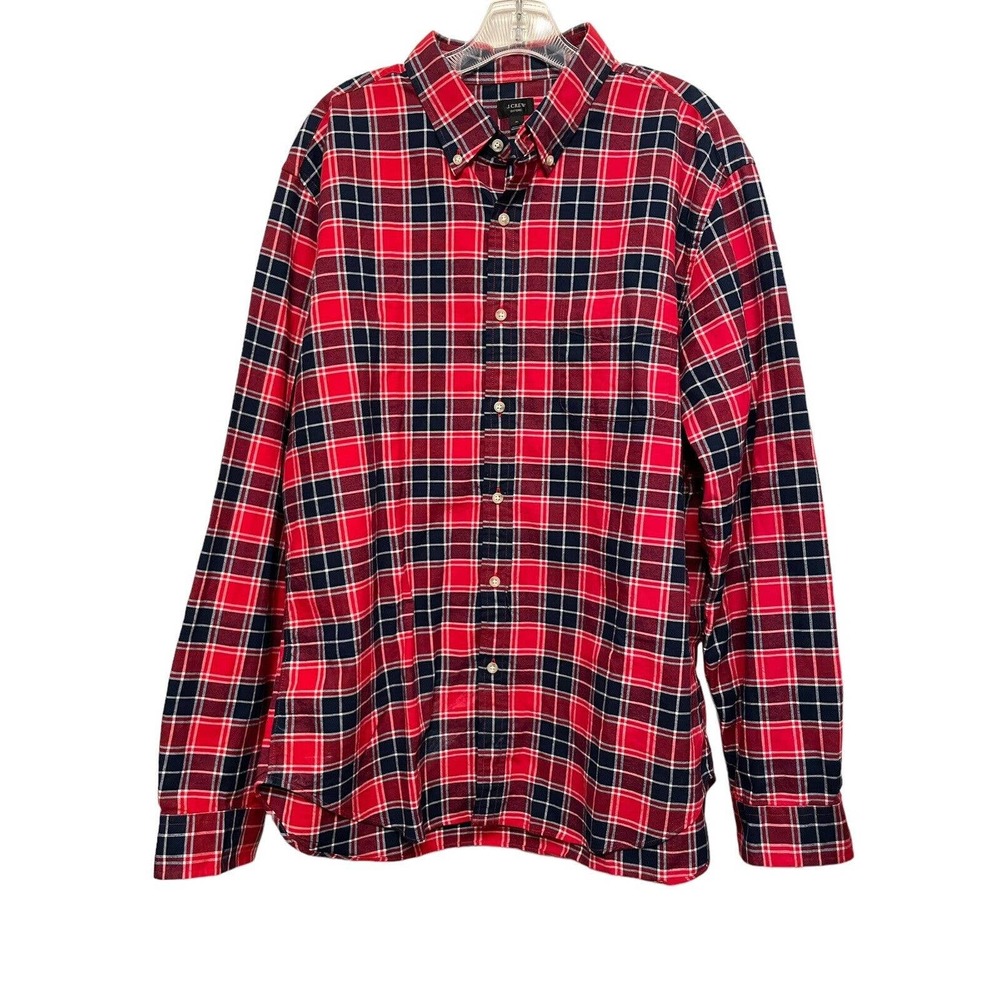 J. Crew Oxford Plaid Long Sleeve Button Up Shirt Size XL Red Blue Cotton Classic